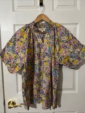 NWT Umgee Floral Blouse Large Yellow Purple Blue